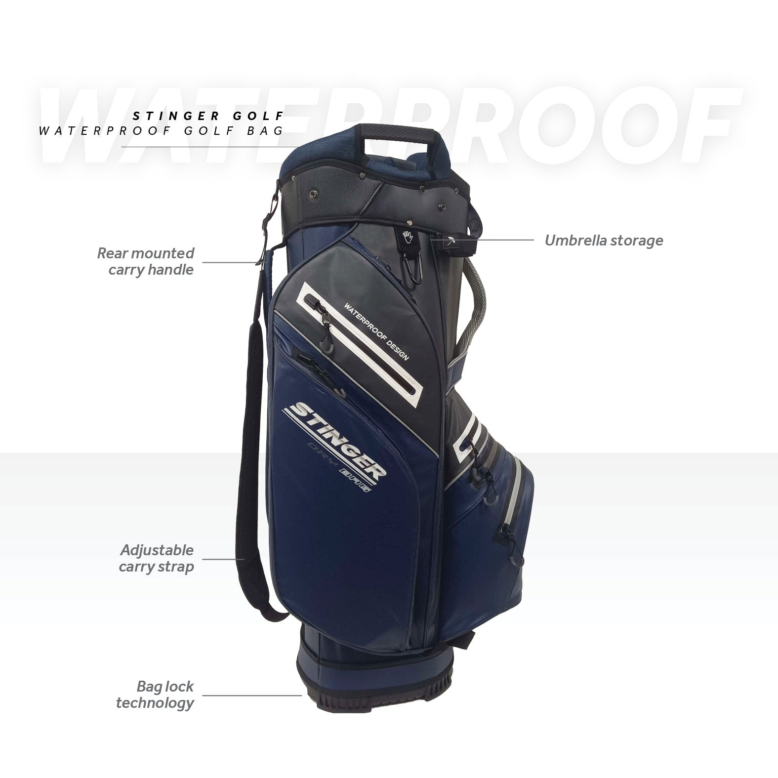 Stinger Waterproof Golf Bag Version 2 - Black/Navy