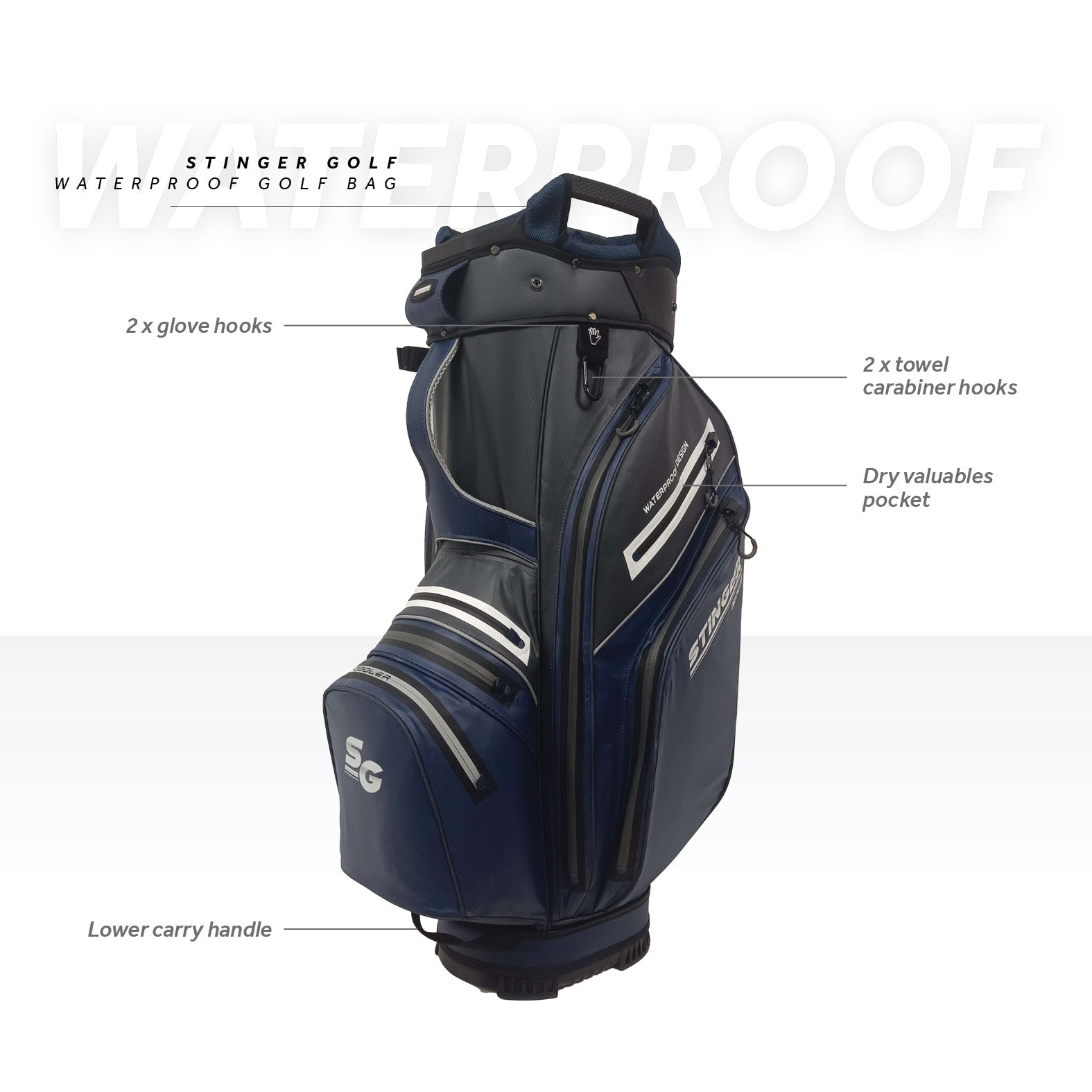 Stinger Waterproof Golf Bag Version 2 - Black/Navy