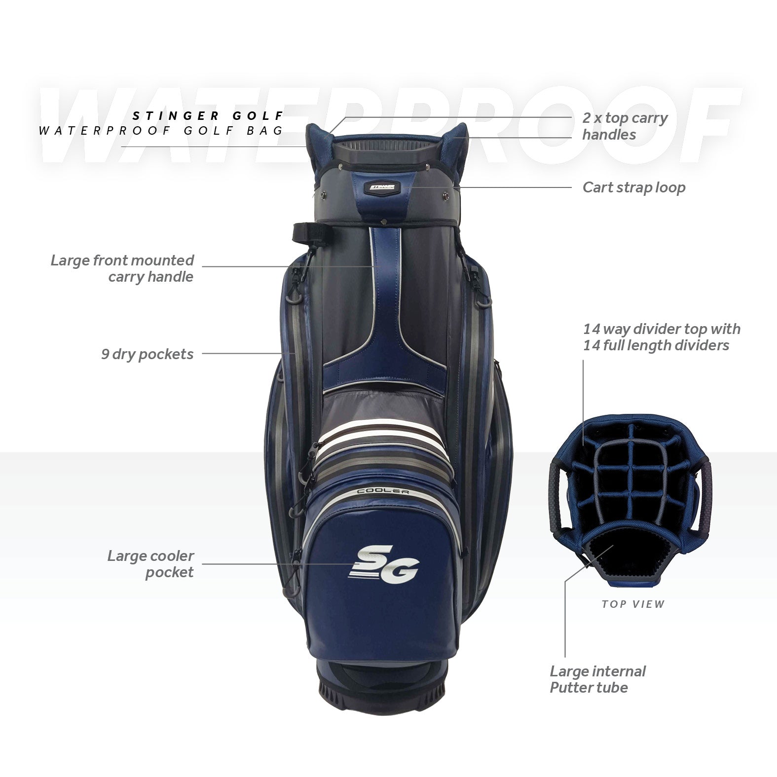 Stinger Waterproof Golf Bag Version 2 - Black/Navy