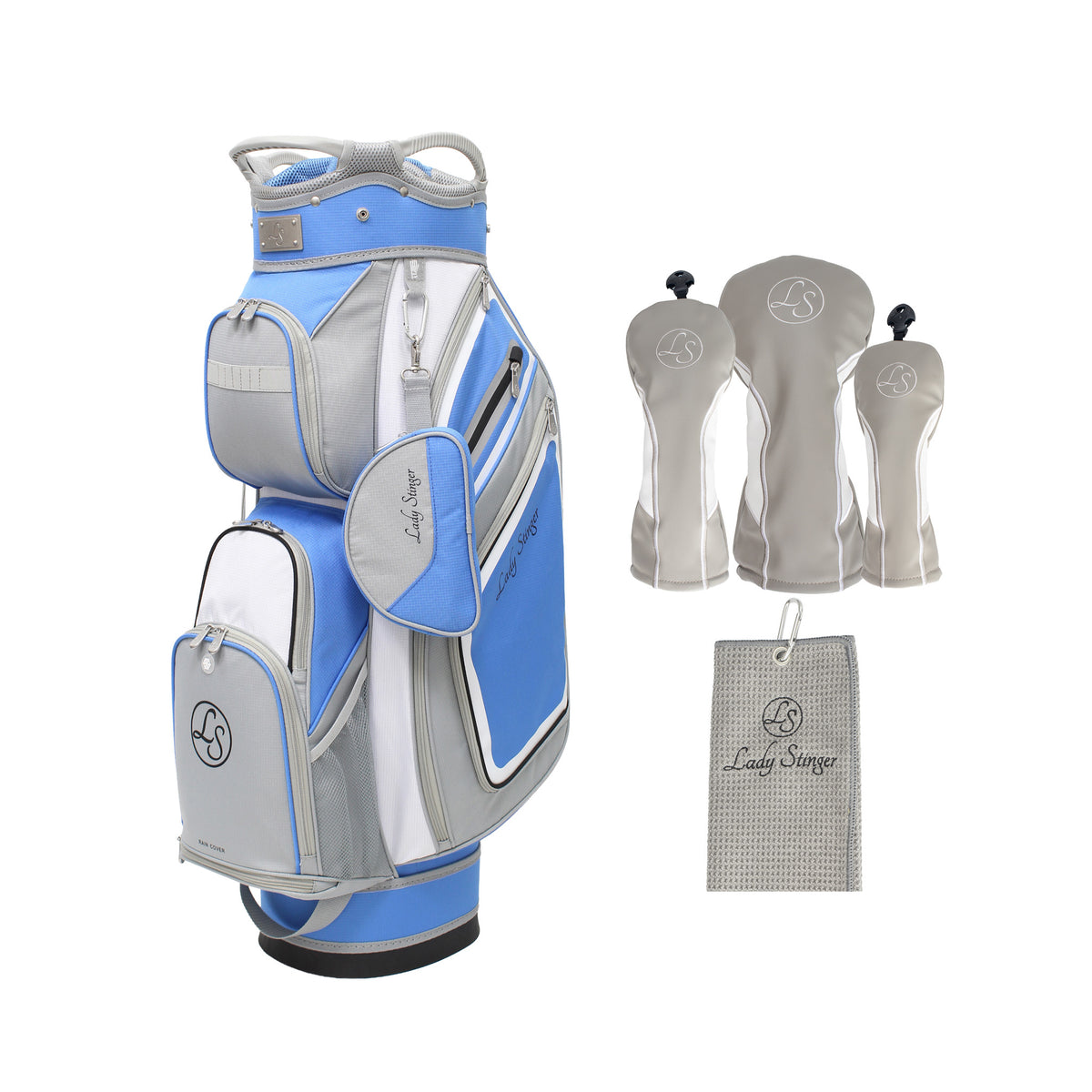 Lady Stinger Golf Bag & Headcover Bundle - Blue/Grey/White