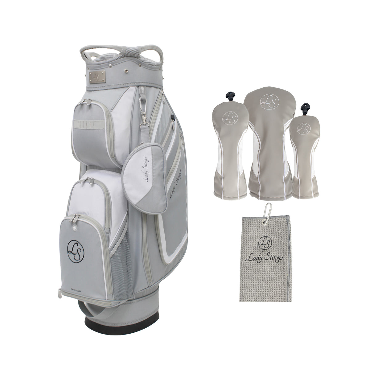 Lady Stinger Golf Bag & Headcover Bundle - Grey/White
