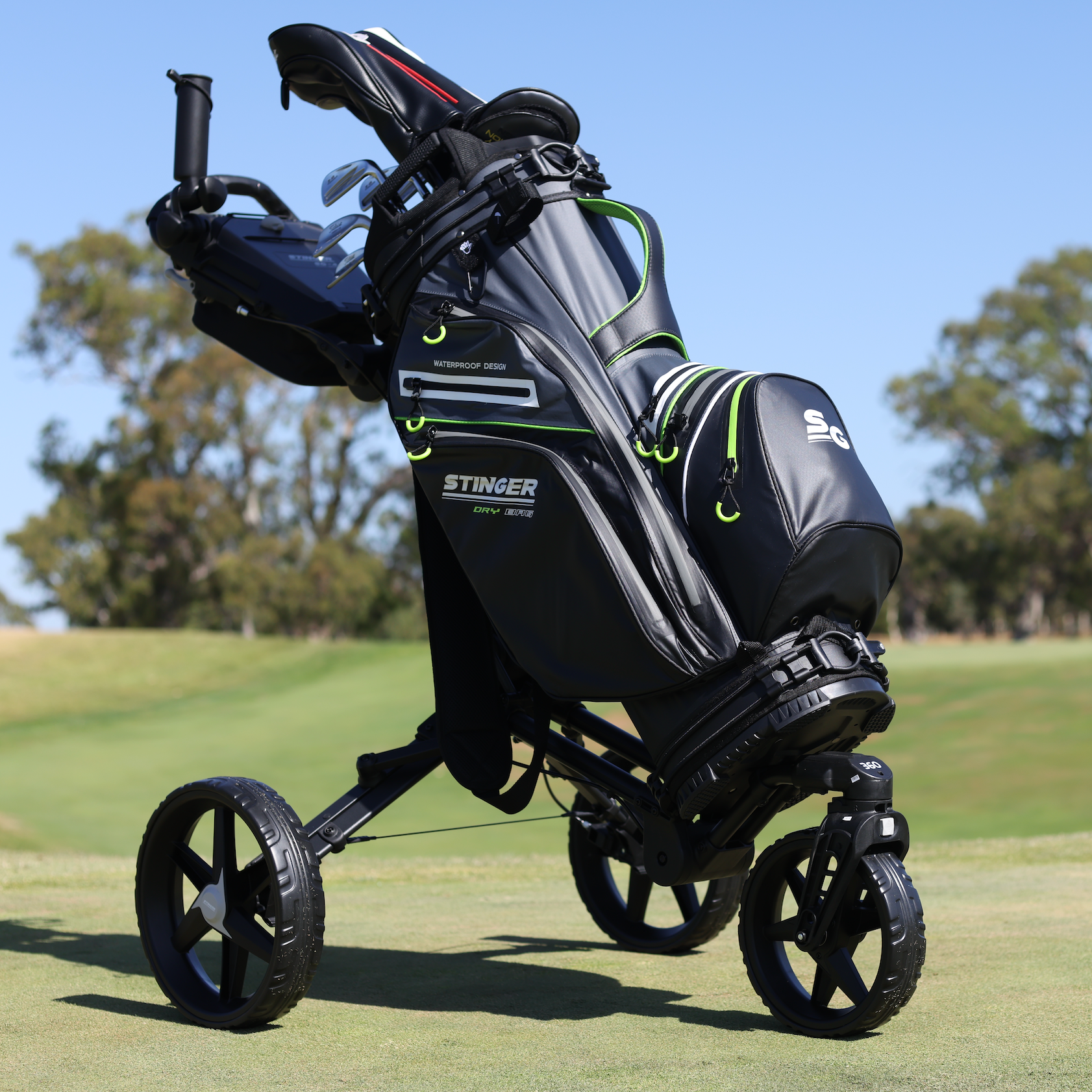 Stinger Waterproof Golf Bag Version 2 - Black/Lime