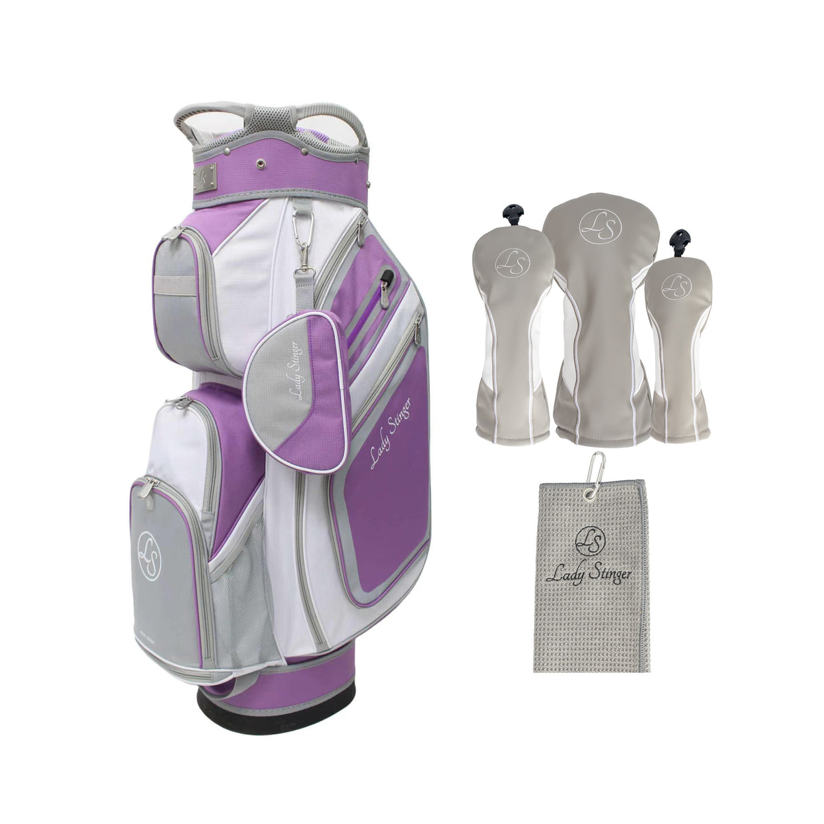 Lady Stinger Golf Bag & Headcover Bundle - Mauve/Grey/White