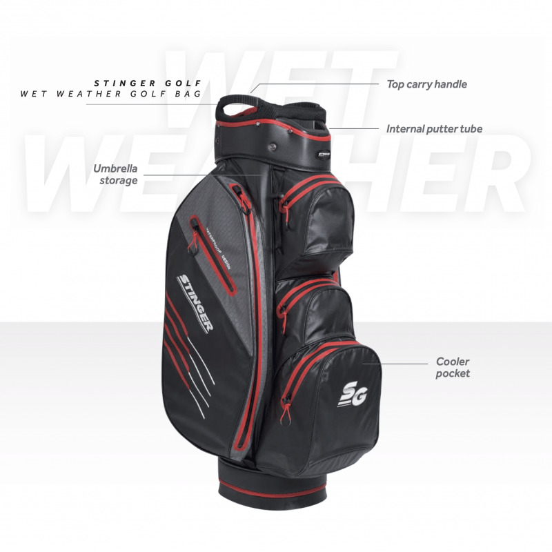 Stinger Waterproof Golf Bag - Black / Red - BAGS - Stinger Golf Products