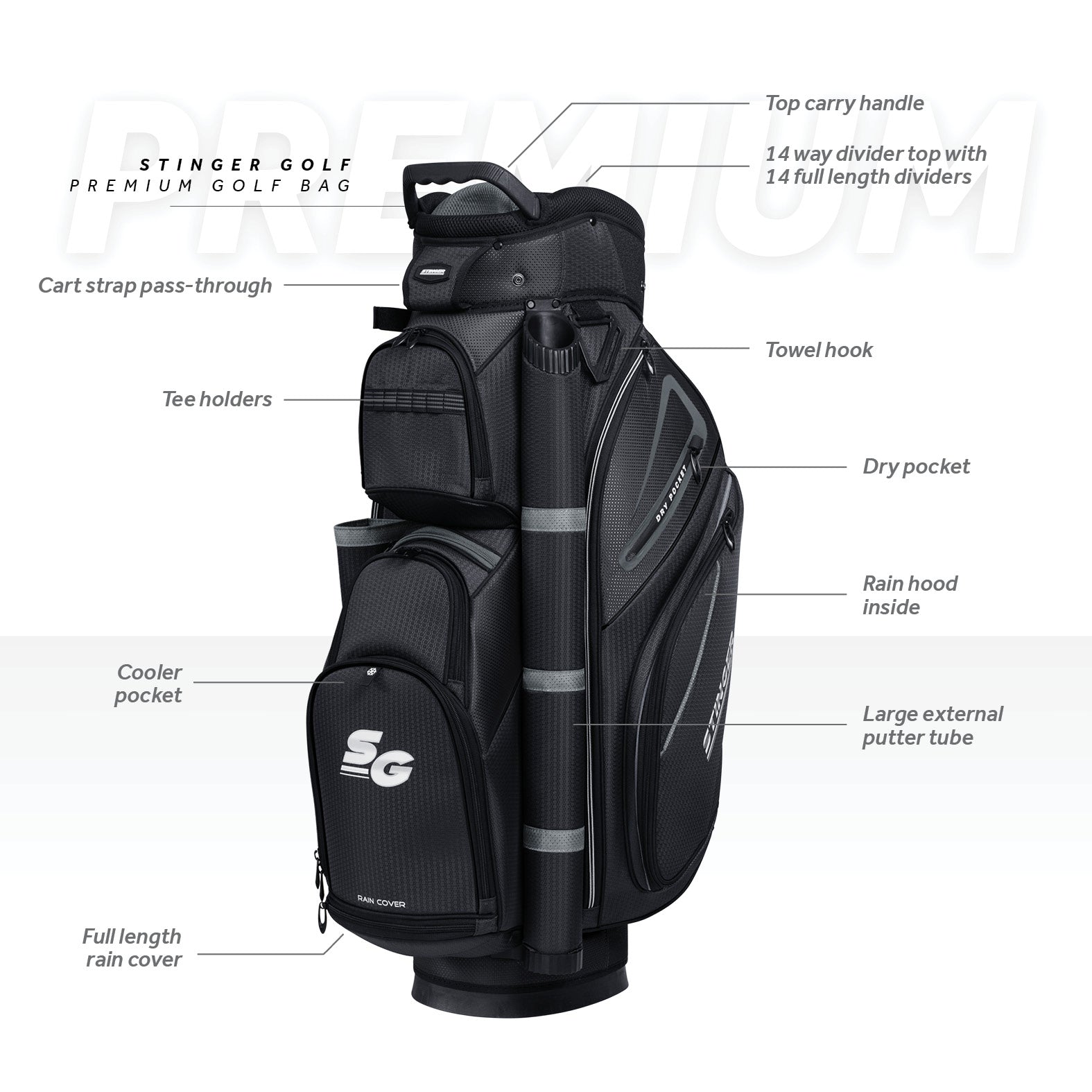 Stinger Premium Golf Bag - Black/Grey - BAGS - Stinger Golf Products