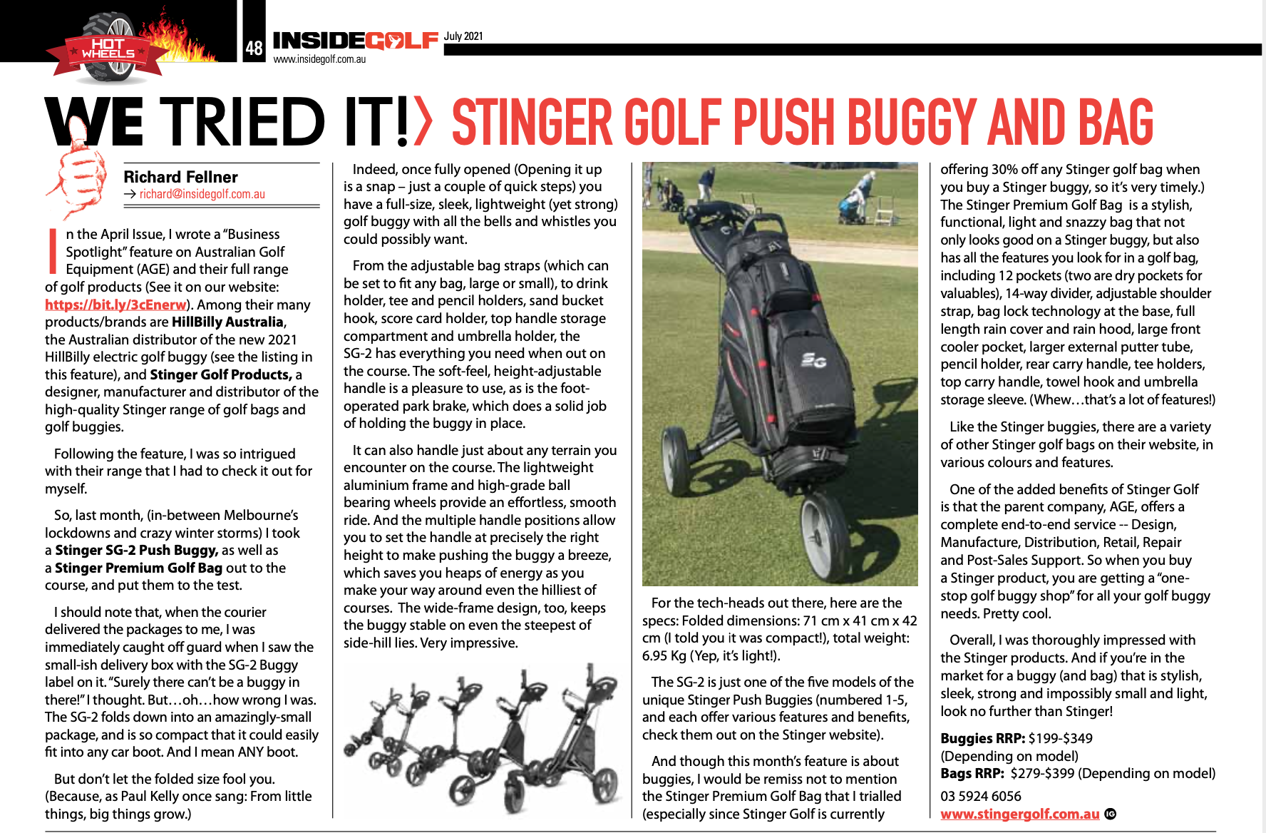 Stinger SG-2 Golf Push Buggy - Buggies - Stinger Golf Products