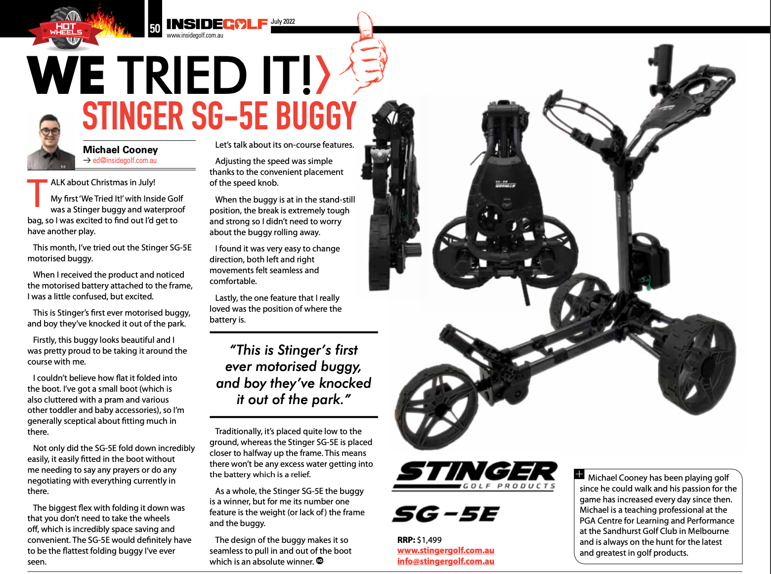 Stinger SG-5E Swivel Electric Golf Buggy - Stinger Golf Products